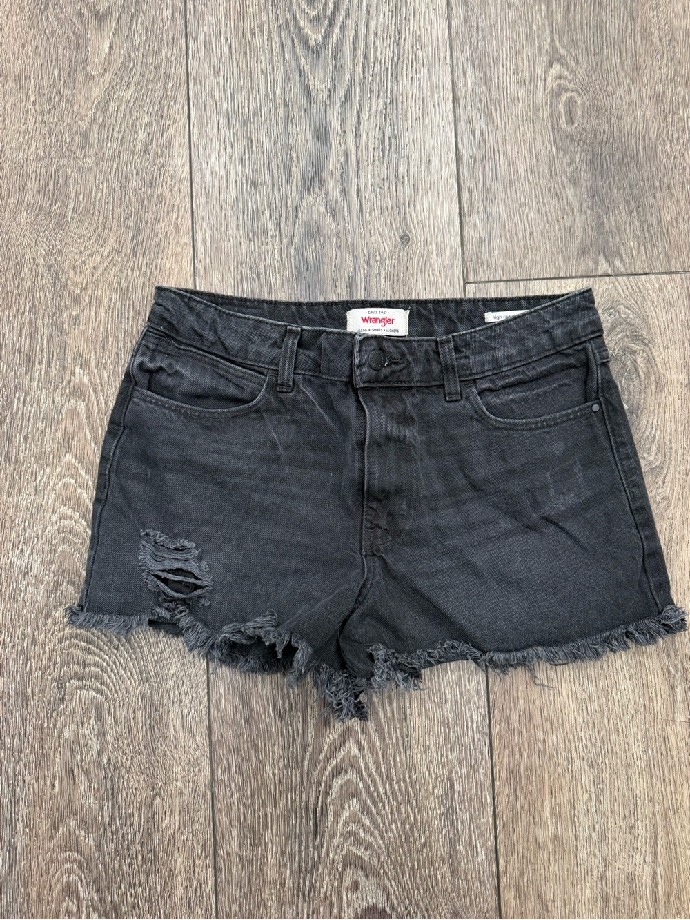 Wrangler Black Distressed Frayed-Hem Jean Shorts